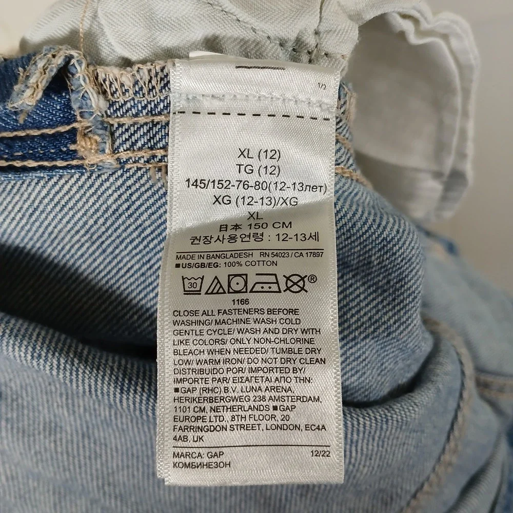 Gap‎ Denim Overalls Kids Size XL (12) Light Wash Blue Adjustable Straps Bibs